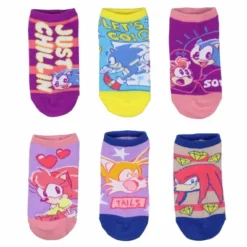 Sonic The Hedgehog Kids Tails Knuckles Amy No-Show Ankle Socks 6 Pair Pack Multicoloured