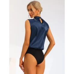 Allegra K Women's Mock Neck Keyhole Front Sleeveless Satin Bodysuit -Best Clothing Store GUEST 5894d0f6 f18d 4ed1 8922 3b912531a1d9