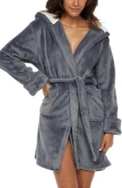 Women's Classic Plush Hooded Robe, Short Fleece Bathrobe With Hood -Best Clothing Store GUEST 58f5d36a fce3 4c0e a95f d16000c4dd2f