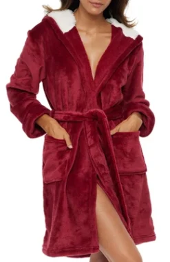Women's Classic Plush Hooded Robe, Short Fleece Bathrobe With Hood -Best Clothing Store GUEST 59147fbd 192a 45a7 a415 715ef0d014a3