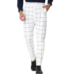 Lars Amadeus Men's Business Plaid Pants Casual Slim Fit Checked Dress Trousers