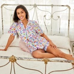 Women's Soft Cotton Knit Jersey Pajamas Lounge Set, Short Sleeve Top And Shorts With Pockets -Best Clothing Store GUEST 5a763690 29d4 418c b5df 4320aff5bb32