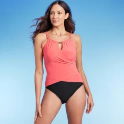 Women's High Neck Keyhole Wrap One Piece Swimsuit - Aqua Green® Coral Pink -Best Clothing Store GUEST 5aef0198 6062 49b3 80cd e96399512d55
