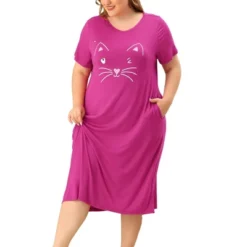 Agnes Orinda Womens Plus Size Short Sleeve Cute Cat Print Pockets Nightgown -Best Clothing Store GUEST 5b03f2d9 15db 421d b849 487afe54b340