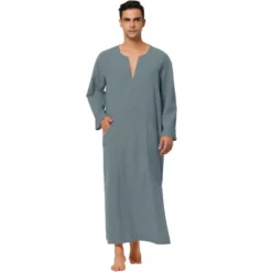 Lars Amadeus Men's Cotton V-Neck Side Split Long Night Gown With Pocket -Best Clothing Store GUEST 5b095a0c a67d 4ab6 9350 dde6a323e8ea