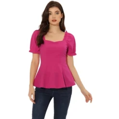 Allegra K Women's Sweetheart Neck Blouse Puff Ruffle Sleeve Elegant Peplum Top -Best Clothing Store GUEST 5b26abb3 4ed5 44fb 832e 9d5d604e062a