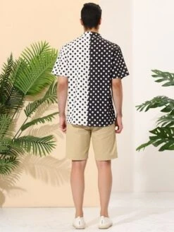 Lars Amadeus Men's Summer Polka Dots Short Sleeves Button Down Patchwork Hawaiian Shirt -Best Clothing Store GUEST 5b7e833c ddb5 483f 8876 1d845542c5d1