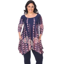 Women's Plus Size 3/4 Sleeve Printed Rella Tunic Top With Pockets - White Mark -Best Clothing Store GUEST 5b93c411 bfc7 4f5b b179 65df5c3768af