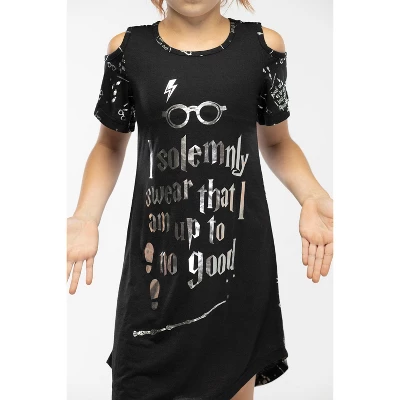 Intimo Big Girls' Harry Potter I Solemnly Swear Shoulder Cut Out Nightgown Black 6 Intimo Big Girls' Harry Potter I Solemnly Swear Shoulder Cut Out Nightgown Black - Image 4