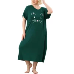 Agnes Orinda Womens Plus Size Short Sleeve Cute Cat Print Pockets Nightgown -Best Clothing Store GUEST 5ee15757 d8ff 45cd 983b e7cfb927b965