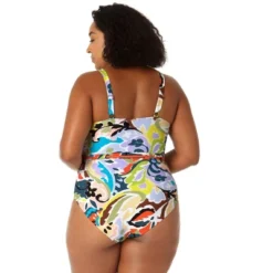 Anne Cole Plus - Women's Belted Square Neck One Piece Swimsuit