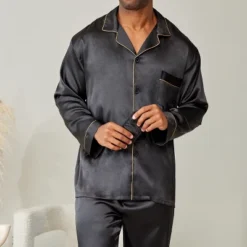 Men's Classic Satin Pajamas Lounge Set, Long Sleeve Top And Pants With Pockets, Silk Like PJs With Matching Sleep Mask 16 Men's Classic Satin Pajamas Lounge Set, Long Sleeve Top And Pants With Pockets, Silk Like PJs With Matching Sleep Mask -Best Clothing Store GUEST 6146118c f6e8 4c45 9b78 7a2c94b64021