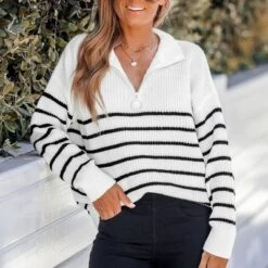 Women's Striped Drop Sleeve Sweater - Cupshe -Best Clothing Store GUEST 62155ff2 b83d 4879 a81d d5fe54cc2e97