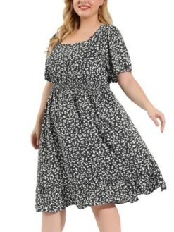 Agnes Orinda Women's Plus Size Ruffle Hem Smocked Waist Floral MIdi Shirt Dress -Best Clothing Store GUEST 6243341e 1944 4ad0 a189 f28b83f214d3