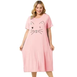 Agnes Orinda Womens Plus Size Short Sleeve Cute Cat Print Pockets Nightgown -Best Clothing Store GUEST 64b837a7 a133 488b a9ad 4eeb5b89c53b