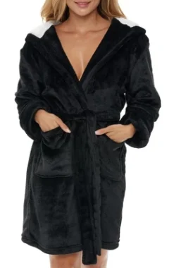 Women's Classic Plush Hooded Robe, Short Fleece Bathrobe With Hood -Best Clothing Store GUEST 650bc43f 4e65 4da4 94d0 c35ab34f10ca