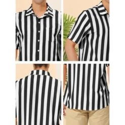 Lars Amadeus Men's Summer Vertical Striped Shirt Short Sleeves Button Up Color Block Stripe Shirt -Best Clothing Store GUEST 652bd887 f5fc 462f b19e 8fe65c13565f