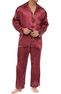 Men's Classic Satin Pajamas Lounge Set, Long Sleeve Top And Pants With Pockets, Silk Like PJs With Matching Sleep Mask 11 Men's Classic Satin Pajamas Lounge Set, Long Sleeve Top And Pants With Pockets, Silk Like PJs With Matching Sleep Mask - Image 9