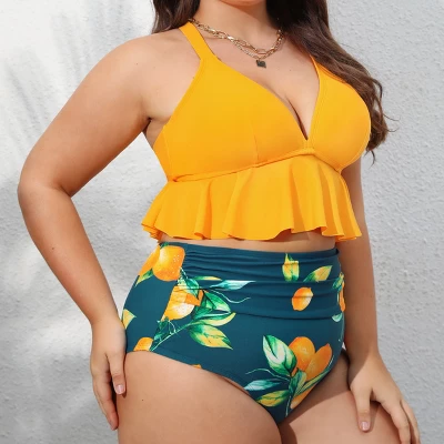 Women's High Waist Ruffled Plus Size Bikini Set - Cupshe 3 Women's High Waist Ruffled Plus Size Bikini Set - Cupshe