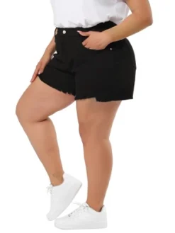 Agnes Orinda Women's Plus Size Denim Mid-Rise Stretchy Raw Hem Casual Jean Shorts -Best Clothing Store GUEST 687fd84d 4973 4af9 97eb d9c4d8d3e615