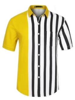 Lars Amadeus Men's Summer Hawaiian Short Sleeves Button Down Color Block Stripe Patchwork Shirts -Best Clothing Store GUEST 698c3d75 f346 49c9 b5f9 312bbdf613ca