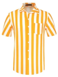 Lars Amadeus Men's Summer Vertical Striped Shirt Short Sleeves Button Up Color Block Stripe Shirt -Best Clothing Store GUEST 6ccb70f7 32e3 4726 9182 1b13601d28cd