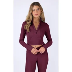 90 Degree By Reflex Interlink Ribbed Half Zip Long Sleeve Crop Top -Best Clothing Store GUEST 6ccf5718 6dcc 49e5 a1cb 8929b251b133