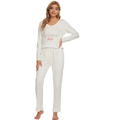 Cheibear Womens Sleepwear Lounge V-Neck Soft Nightwear With Pants Long Sleeve Pajama Set 4 Cheibear Womens Sleepwear Lounge V-Neck Soft Nightwear With Pants Long Sleeve Pajama Set - Image 2