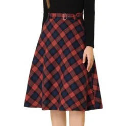Allegra K Women's Tartan Plaid High Waist Belted Vintage A-Line Midi Skirt -Best Clothing Store GUEST 705793e2 033e 4dcc af33 0b67dfbb2d6a