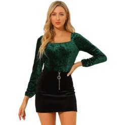 Allegra K Women's Velvet Top Long Sleeve Square Neck Blouse Shirt -Best Clothing Store GUEST 70644898 84c8 42ee b740 200fb4153a84