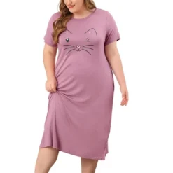 Agnes Orinda Womens Plus Size Short Sleeve Cute Cat Print Pockets Nightgown -Best Clothing Store GUEST 70b3eca8 fb21 401f bf06 117d3da30c4e