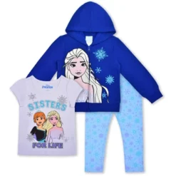 Disney Girl's 3-Pack Frozen Sisters For Life Short Sleeve Graphic Tee, Hoodie And Snowflake Legging Pant Set For Kids -Best Clothing Store GUEST 70bac032 1da1 4afb b787 bc03b9d75154