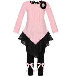 Girls Fine Lines Lace Tunic & Trimmed Legging Set - Mia Belle Girls