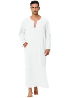 Lars Amadeus Men's Cotton V-Neck Side Split Long Night Gown With Pocket -Best Clothing Store GUEST 7416480e 660d 475a a258 f3d8e2273f34