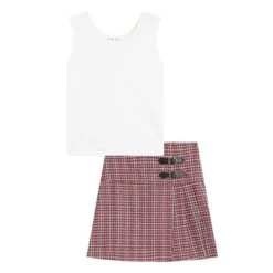 Beautees Girls' 3PC Moto Jacket With Sleeveless Tee And Pleat Skirt