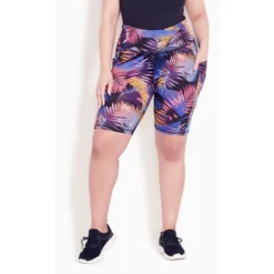 Women's Plus Size Print Bike Short - Coral Palm | AVENUE LEISURE -Best Clothing Store GUEST 7532d92a 49a2 48b9 8df4 3987fcd83f62