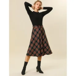 Allegra K Women's Tartan Plaid High Waist Belted Vintage A-Line Midi Skirt -Best Clothing Store GUEST 7ceed3bb 3655 4d8b 8445 cfaf10f11931
