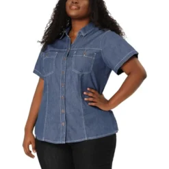 Agnes Orinda Women's Plus Size Jeans Short Sleeve Chest Pocket Button Down Denim Shirts -Best Clothing Store GUEST 7d495f71 1373 47ac a15a c7c432284e60