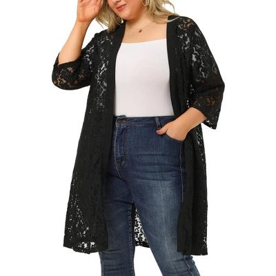 Agnes Orinda Women's Plus Size Lace Open Front 3/4 Sleeve Long Cardigans 18 Agnes Orinda Women's Plus Size Lace Open Front 3/4 Sleeve Long Cardigans - Image 16