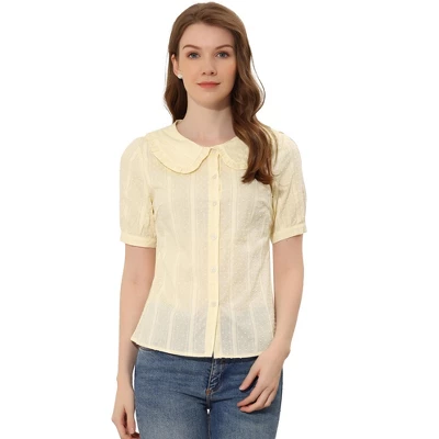 Allegra K Women's Peter Pan Collar Swiss Dots Short Sleeves Button Front Shirt 9 Allegra K Women's Peter Pan Collar Swiss Dots Short Sleeves Button Front Shirt - Image 7