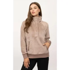 Yogalicious Womens Double Butter Santa Monica Snap Henley Pullover Sweatshirt -Best Clothing Store GUEST 7f876540 b6d1 46ec 9600 5782b65183eb