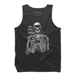Men's Design By Humans Halloween Skeleton Drinking Coffee. But First Coffee By MelazergDesign Tank Top -Best Clothing Store GUEST 805c8d0f d942 4607 8ebd 80a5f3485024