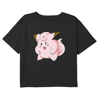 Girl's Pokemon Clefairy Profile Portrait Crop Top T-Shirt 4 Girl's Pokemon Clefairy Profile Portrait Crop Top T-Shirt - Image 2