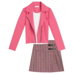 Beautees Girls' 3PC Moto Jacket With Sleeveless Tee And Pleat Skirt -Best Clothing Store GUEST 80d0e845 201a 4bd0 9217 ac6c34a69e37