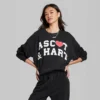Women's Ascot + Hart Fleece Heart Graphic Pullover Sweatshirt - Black -Best Clothing Store GUEST 8131679f 5909 4c5e 8434 43e1f4360054