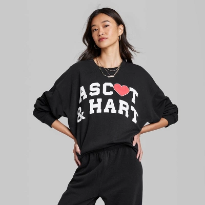 Women's Ascot + Hart Fleece Heart Graphic Pullover Sweatshirt - Black 3 Women's Ascot + Hart Fleece Heart Graphic Pullover Sweatshirt - Black