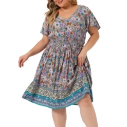 Agnes Orinda Women's Plus Size Fashion Boho Floral Smock Waist Outfits Midi Dresses -Best Clothing Store GUEST 81805165 4c0d 41bd ae38 8db1642e362b