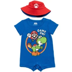 SUPER MARIO Nintendo Mario Yoshi Short Sleeve Romper & Sunhat Blue/Red -Best Clothing Store GUEST 81e8233e 84e5 463a 8c78 4b29d6d05eb8
