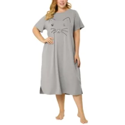 Agnes Orinda Womens Plus Size Short Sleeve Cute Cat Print Pockets Nightgown -Best Clothing Store GUEST 81f13c48 831e 4764 88a9 4506fe3878a2