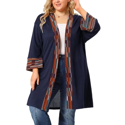 Agnes Orinda Women's Plus Size Contrast Placket Sleeves Knit Open Front Cardigans 9 Agnes Orinda Women's Plus Size Contrast Placket Sleeves Knit Open Front Cardigans - Image 7